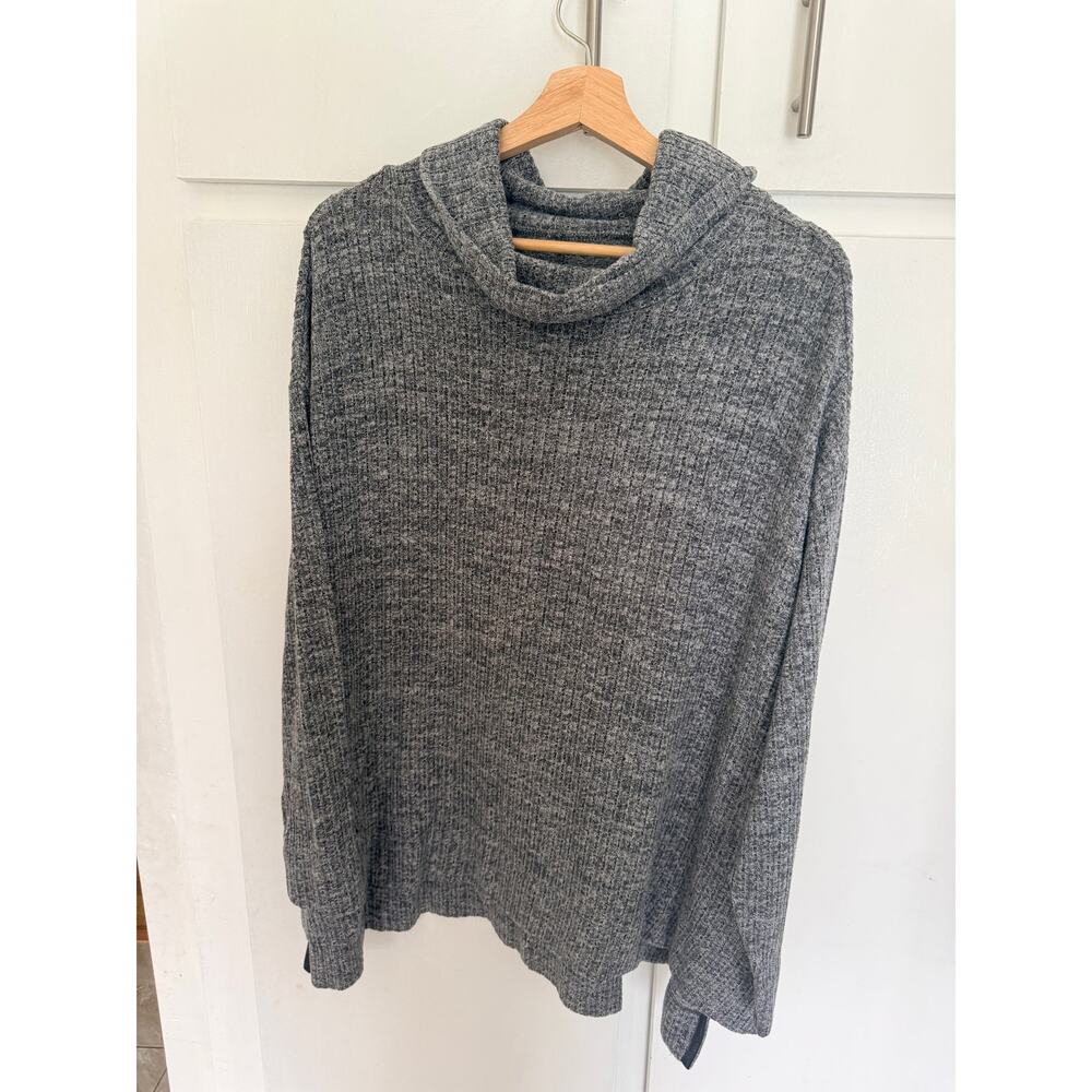 Maeve by Anthropologie Gray Ribbed Knit Oversized Cowl Neck Sweater Plus Size 1X
